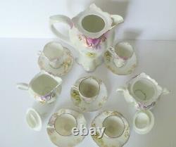 RS PRUSSIA Floral Satin Finish Porcelain Chocolate Pot Cups/Saucers Milk/Sugar