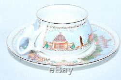 RUSSIAN Imperial Lomonosov Porcelain Bone Tea Cup & Saucer Pavilions ENEA Moscow