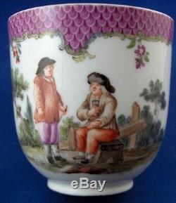 Rare 1750 Meissen Porcelain Scene Scenic Cup & Saucer Pink Scale Porzellan Tasse