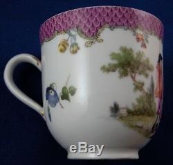 Rare 1750 Meissen Porcelain Scene Scenic Cup & Saucer Pink Scale Porzellan Tasse