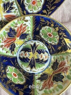 Rare Antique Coalport Tea Cup & Saucer London Handle Blue & Gold Floral England