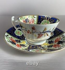 Rare Antique Coalport Tea Cup & Saucer London Handle Blue & Gold Floral England