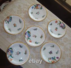 Rare Antique Hand Painted Set Of 6 Boullion Cups & Saucers, Roses Floral & Gold