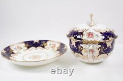 Rare Coalport Blue Batwing Porcelain Ecuelle Soup Bowl and Cover Circa 1900