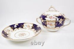Rare Coalport Blue Batwing Porcelain Ecuelle Soup Bowl and Cover Circa 1900