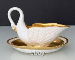 Rare Design Antique Porcelain Swan Cup and Saucer Mark M Imp de Sevres 19th c