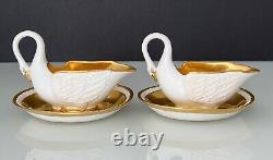 Rare Design Antique Porcelain Swan Cup and Saucer Mark M Imp de Sevres 19th c