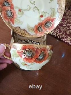 Rare Haviland Goa Limoges Hand Painted Cup And Saucer France Poppies Pickard