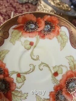 Rare Haviland Goa Limoges Hand Painted Cup And Saucer France Poppies Pickard