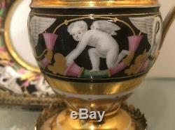 Rare MARC SCHOELCHER Old Paris Porcelain SWAN CUPID CUP SAUCER