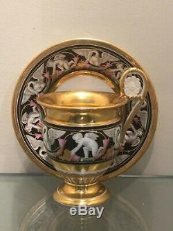 Rare MARC SCHOELCHER Old Paris Porcelain SWAN CUPID CUP SAUCER