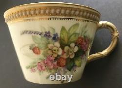 Rare Royal Worcester Jewelled & Glazed Cabinet Cup & Plate Set with Floral Spray