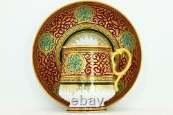 Rare Russian Kuznetsov Porcelain Cup and Saucer, Viking Ornamental Style Decor