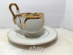 Rare Sadek Bisque Porcelain Swan Tea Cup and Saucer