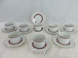 Rare Set of 8 Christofle Rubanea Rouge Red Cups & Saucers