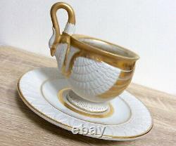 Rare Vintage RPM Royal Porzellan Manufaktur Gilded Porcelain Swan Cup and Saucer