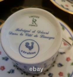 Raynaud Limoges Ceralene Lafayette 16 Pc 8 Set Demitasse Tea Cup And Saucer Rare
