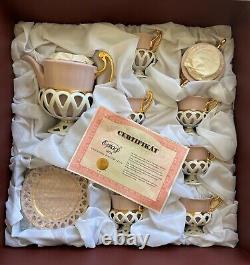 Rose Porcelain 9pcs Coffee set Byzant, handmade and decorated by 24 carat gold