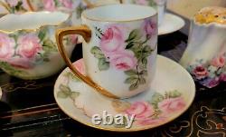 Rosenthal KPM Gold Encrusted Cabbage Rose Tea Pot Cup Saucer Sugar Bowl Set HTF