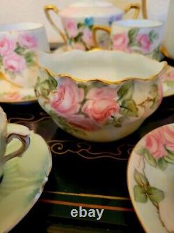 Rosenthal KPM Gold Encrusted Cabbage Rose Tea Pot Cup Saucer Sugar Bowl Set HTF