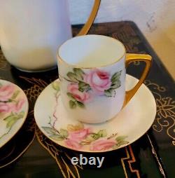 Rosenthal KPM Gold Encrusted Cabbage Rose Tea Pot Cup Saucer Sugar Bowl Set HTF