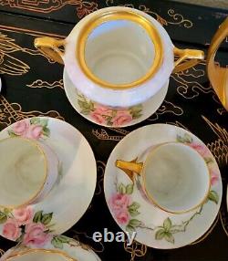 Rosenthal KPM Gold Encrusted Cabbage Rose Tea Pot Cup Saucer Sugar Bowl Set HTF