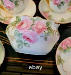 Rosenthal KPM Gold Encrusted Cabbage Rose Tea Pot Cup Saucer Sugar Bowl Set HTF