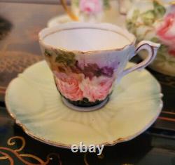 Rosenthal KPM Gold Encrusted Cabbage Rose Tea Pot Cup Saucer Sugar Bowl Set HTF