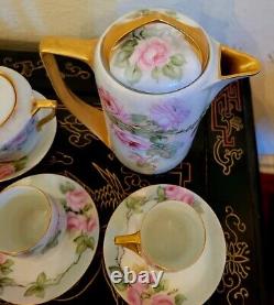 Rosenthal KPM Gold Encrusted Cabbage Rose Tea Pot Cup Saucer Sugar Bowl Set HTF