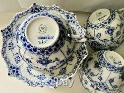 Royal Copenhagen RARE set of 12 Blue Fluted Full Lace #1/1130 cup and saucer