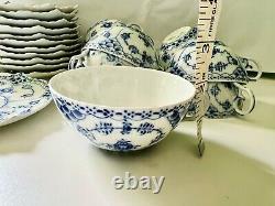 Royal Copenhagen RARE set of 12 Blue Fluted Full Lace #1/1130 cup and saucer