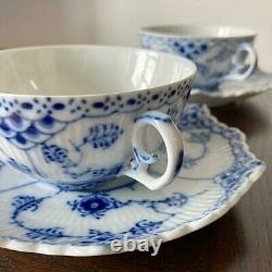 Royal Copenhagen Tea Cup & Saucer Set Blue Fluted Full Lace Used Japan WithT Good