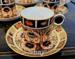 Royal Crown Derby Old Imari Demitasse Footed Tea Cup & Saucer 6 Set Vintage 1937