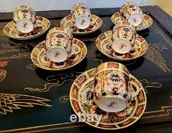 Royal Crown Derby Old Imari Demitasse Footed Tea Cup & Saucer 6 Set Vintage 1937