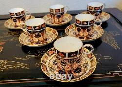 Royal Crown Derby Old Imari Demitasse Footed Tea Cup & Saucer 6 Set Vintage 1937