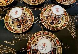 Royal Crown Derby Old Imari Demitasse Footed Tea Cup & Saucer 6 Set Vintage 1937