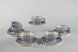 Royal Porcelain Cobalt Net Tea Cup/Saucer Set for 6 Person, Gift Boxed