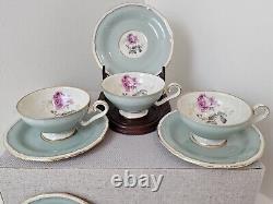 Royal Tettau Germany Demitasse Cup & Saucer Set Of 11 Mint Green Pink Roses