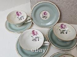 Royal Tettau Germany Demitasse Cup & Saucer Set Of 11 Mint Green Pink Roses