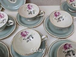 Royal Tettau Germany Demitasse Cup & Saucer Set Of 11 Mint Green Pink Roses