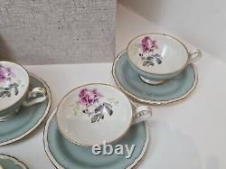 Royal Tettau Germany Demitasse Cup & Saucer Set Of 11 Mint Green Pink Roses