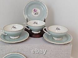 Royal Tettau Germany Demitasse Cup & Saucer Set Of 11 Mint Green Pink Roses