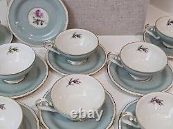 Royal Tettau Germany Demitasse Cup & Saucer Set Of 11 Mint Green Pink Roses