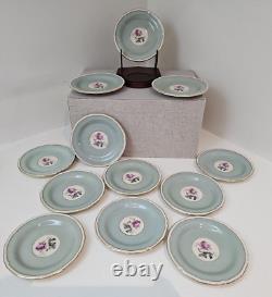 Royal Tettau Germany Demitasse Cup & Saucer Set Of 11 Mint Green Pink Roses