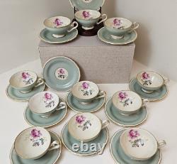 Royal Tettau Germany Demitasse Cup & Saucer Set Of 11 Mint Green Pink Roses