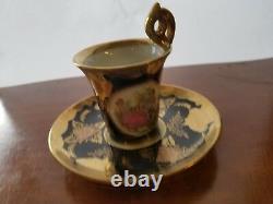 Royal Vienna Cup BEEHIVE MARK porcelain tea coffee Black saucer hand painted