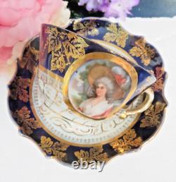 Royal Vienna Cup & Saucer porcelain Portrait 24K Gold hand-painted 6 Antique