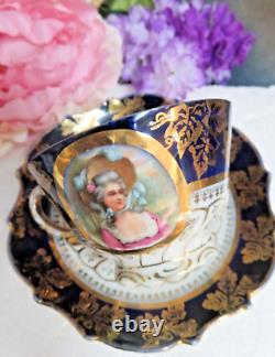 Royal Vienna Cup & Saucer porcelain Portrait 24K Gold hand-painted 6 Antique