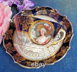 Royal Vienna Cup & Saucer porcelain Portrait 24K Gold hand-painted 6 Antique