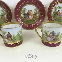 Royal Vienna Set of 4 Porcelain Demitasse Small Cup & Saucer W Romantic Scene